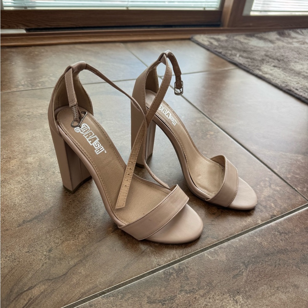 Nude Block Heel Ankle-Strap Sandals